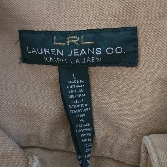 Ralph Lauren Jeans Co. Tan Jean Jacket with Brown Leather Collar - Picture 6 of 6